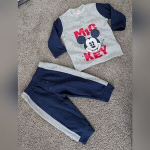 Disney Mickey Mouse Gray/Navy Blue Boys Jogger Set Size 18 Months